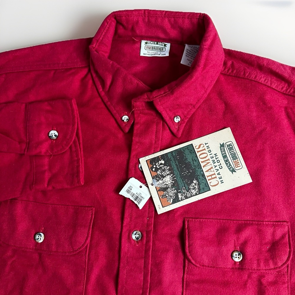 Vintage Five Brother Flannel Shirt Men Large Tall Red Chamois Cone Fabric Cotton